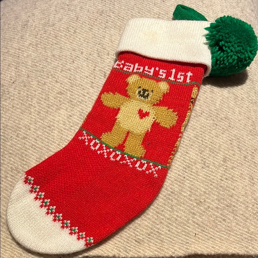 Vintage 1986 Hallmark Christmas Stocking with Bear Design